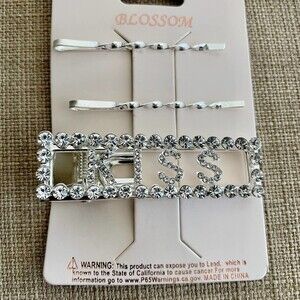 Hair clips fashion pins Rhinestone Silver Deco Hair Clips "KISS" set of 3 PCS